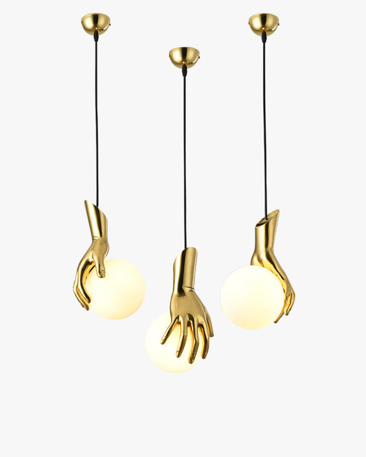 Diff Hand Holding Globe Brass Pendant Light-DF2152