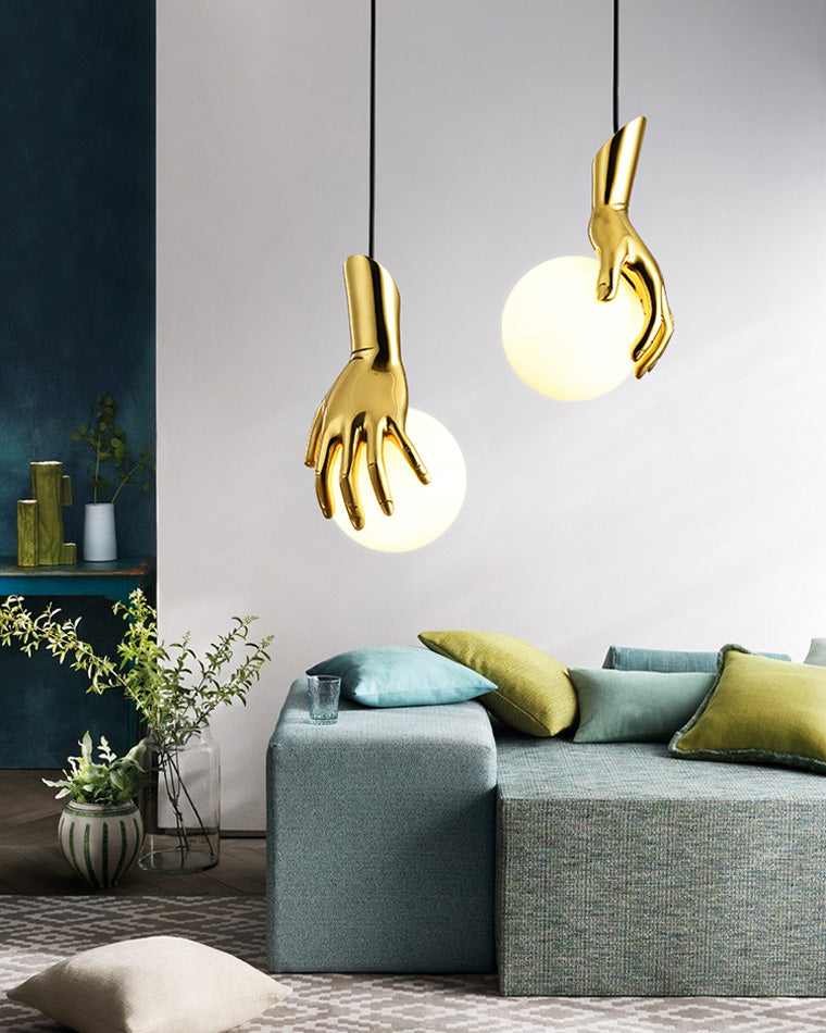 Diff Hand Holding Globe Brass Pendant Light-DF2152