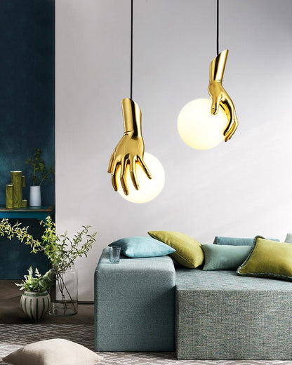 Diff Hand Holding Globe Brass Pendant Light-DF2152