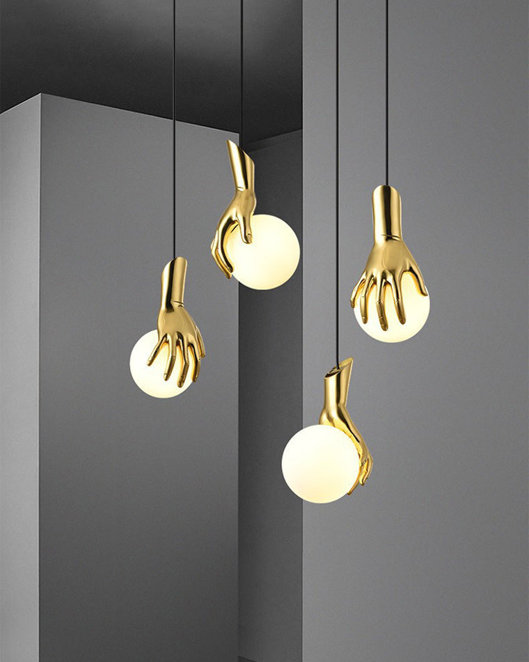 Diff Hand Holding Globe Brass Pendant Light-DF2152