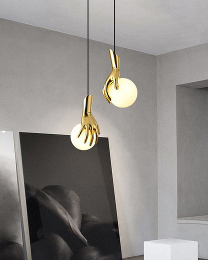 Diff Hand Holding Globe Brass Pendant Light-DF2152