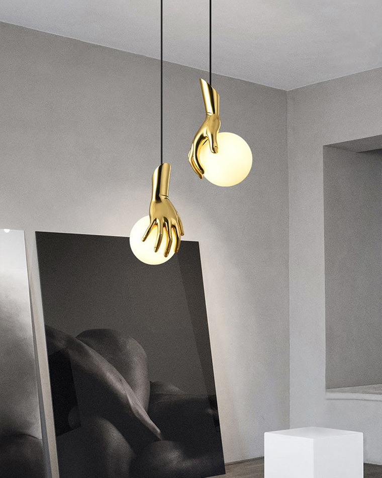 Diff Hand Holding Globe Brass Pendant Light-DF2152