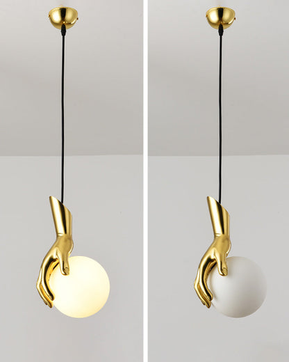 Diff Hand Holding Globe Brass Pendant Light-DF2152