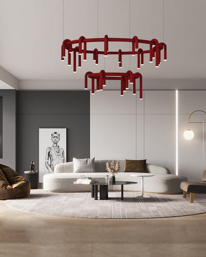 Diff U-tubes Red Round Chandelier-DF2157