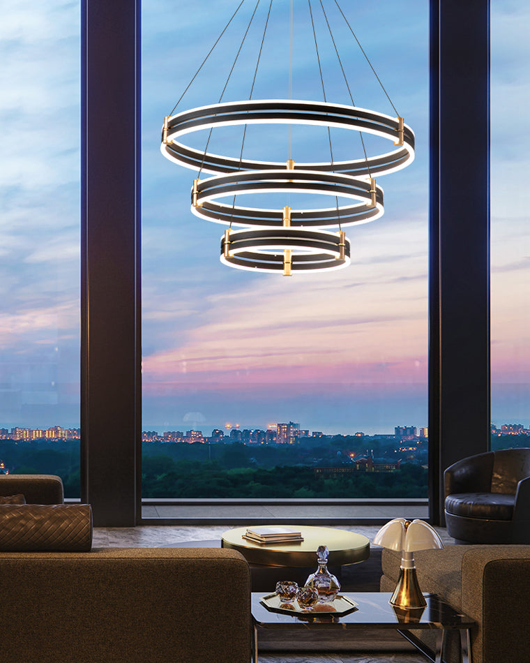 Diff Tiered Black Rings Chandelier-DF2172