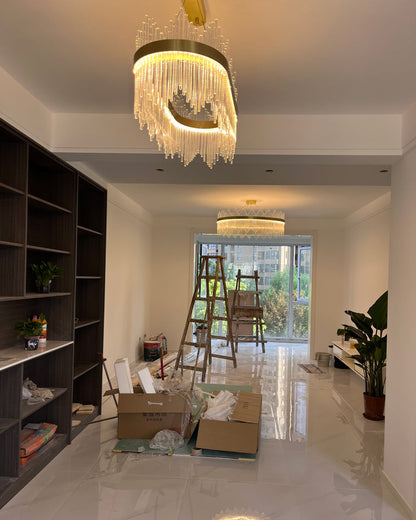 Diff Glass Rods Round Chandelier-DF2186