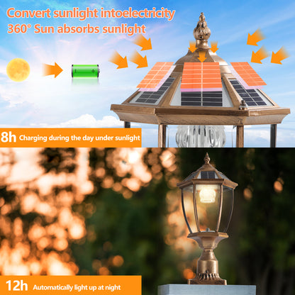Retro gold Solar Column Headlights With Dimmable LED(2 pack)-DG2056