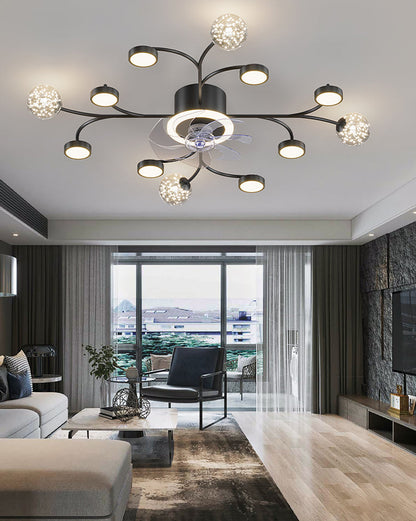 Diff Low Profile Flush Mount Ceiling Fan Chandelier with Remote-DF5051