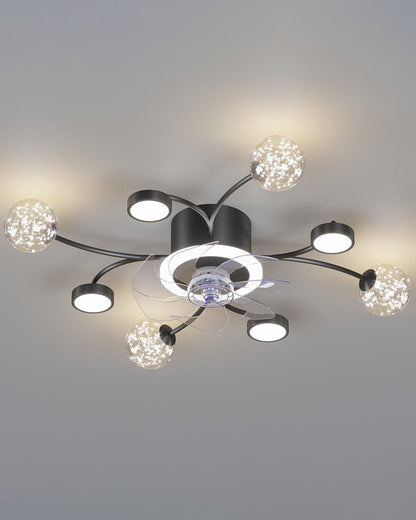 Diff Low Profile Flush Mount Ceiling Fan Chandelier with Remote-DF5051