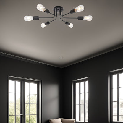 Modern Sputnik Chandelier 6 Light Semi Flush Mount Ceiling Lighting