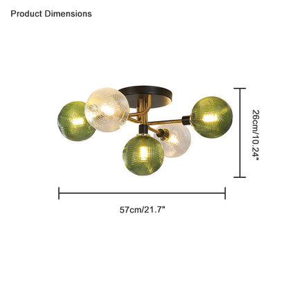 Diff Ribbed Smoked/Green Glass Globe Ceiling Light-DF1110
