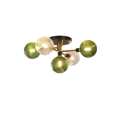 Diff Ribbed Smoked/Green Glass Globe Ceiling Light-DF1110