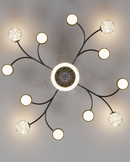 Diff Low Profile Flush Mount Ceiling Fan Chandelier with Remote-DF5051