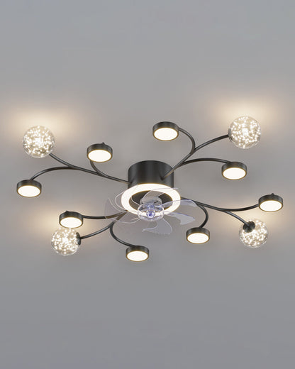 Diff Low Profile Flush Mount Ceiling Fan Chandelier with Remote-DF5051