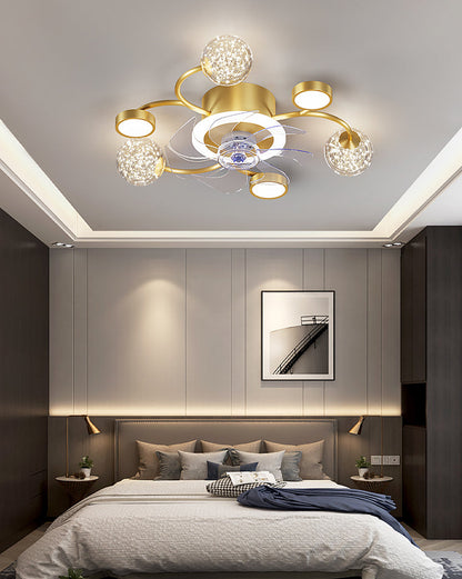 Diff Low Profile Flush Mount Ceiling Fan Chandelier with Remote-DF5051