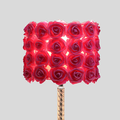 18.25" Red Roses in Bloom Acrylic / Metal Table Lamp