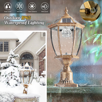Retro gold Solar Column Headlights With Dimmable LED(2 pack)-DG2056