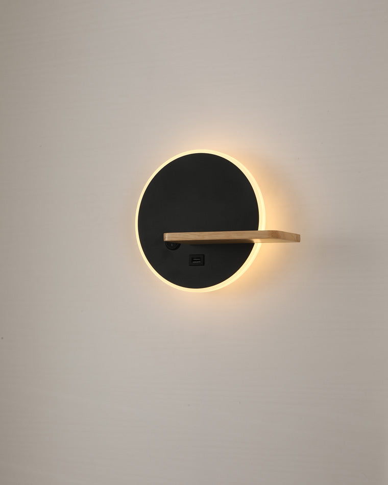 Diff Round Accent Wall Sconce with Shelf, Switch and USB-DF6084
