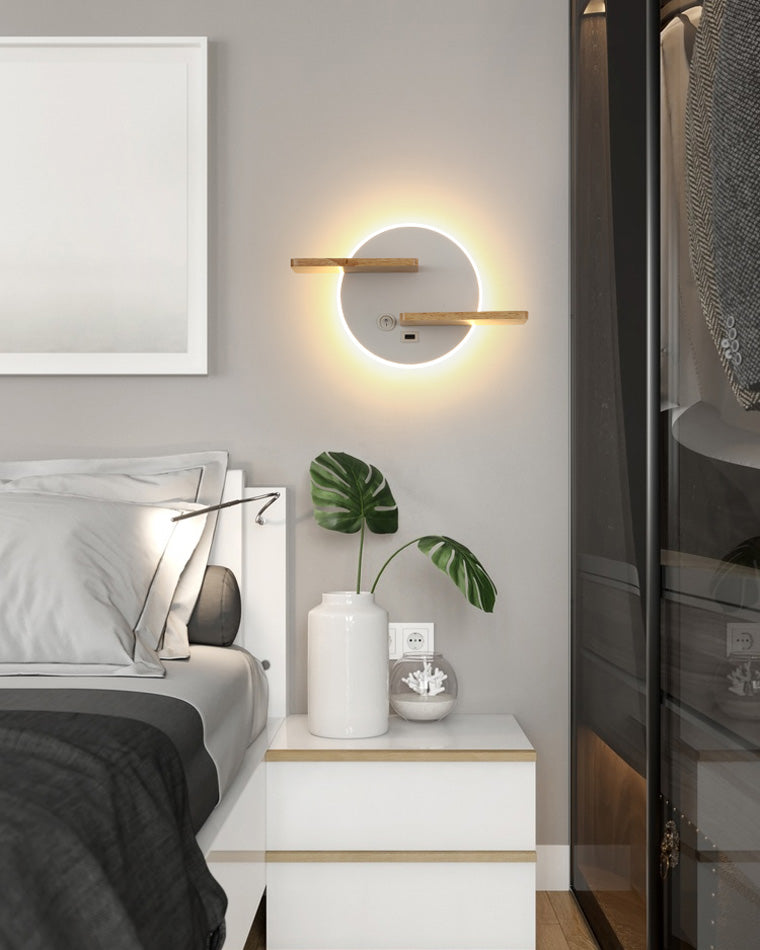 Diff Round Accent Wall Sconce with Shelf, Switch and USB-DF6084