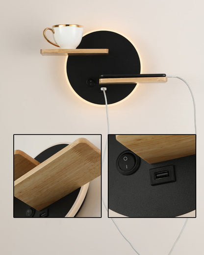 Diff Round Accent Wall Sconce with Shelf, Switch and USB-DF6084