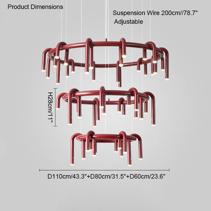 Diff U-tubes Red Round Chandelier-DF2157