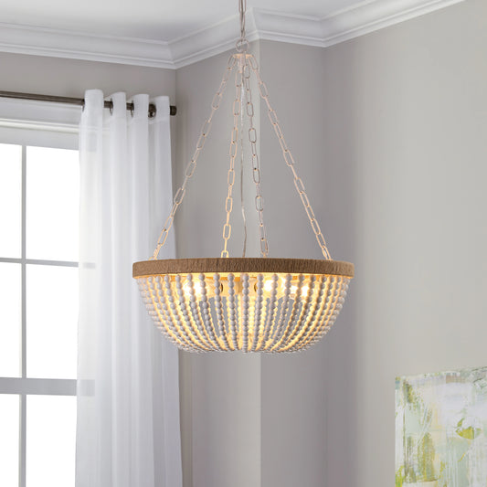 Bohemian style Wood Beaded Chandelier Oak White-DG2051