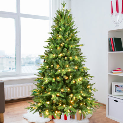 6FT PE And PVC Christmas Tree with Lights, Unique Christmas Tree Prelit with 1228 Branch Tips, 350 Warm White LEDs and Metal Stand, Aritificial Christmas Tree