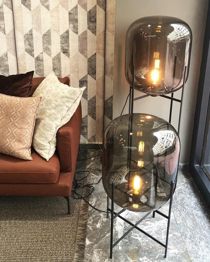Diff Smoked Glass Lantern Floor Lamp-DF7015