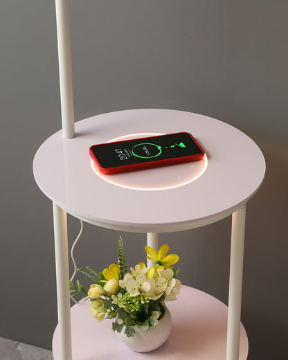 Diff Dimmable Arc Feather Floor Lamp with Charging Shelves-DF7056