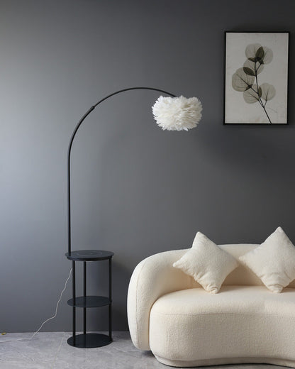 Diff Dimmable Arc Feather Floor Lamp with Charging Shelves-DF7056
