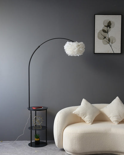 Diff Dimmable Arc Feather Floor Lamp with Charging Shelves-DF7056