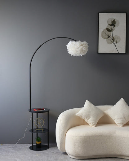 Diff Dimmable Arc Feather Floor Lamp with Charging Shelves-DF7056