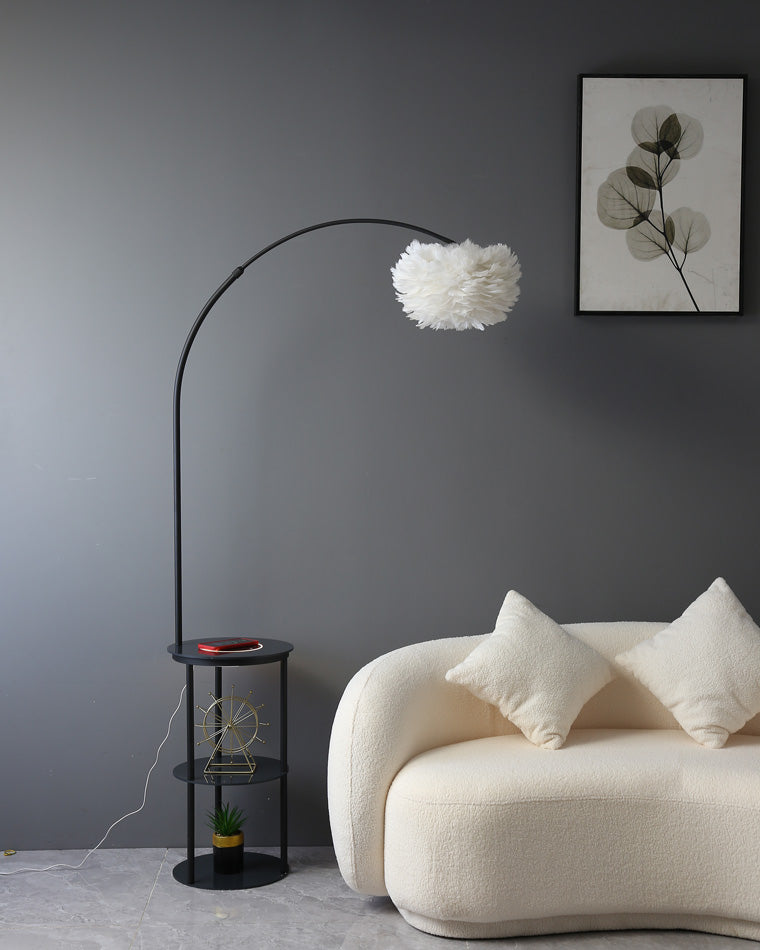 Diff Dimmable Arc Feather Floor Lamp with Charging Shelves-DF7056