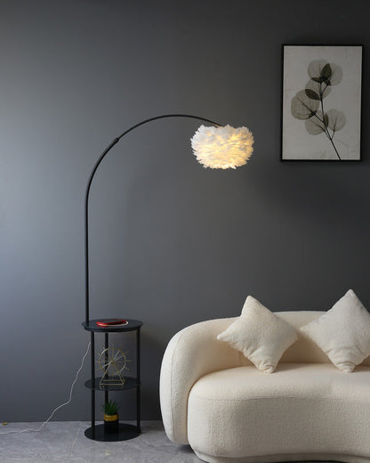 Diff Dimmable Arc Feather Floor Lamp with Charging Shelves-DF7056