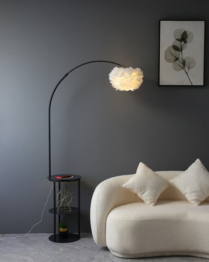 Diff Dimmable Arc Feather Floor Lamp with Charging Shelves-DF7056