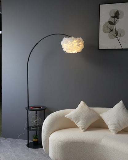 Diff Dimmable Arc Feather Floor Lamp with Charging Shelves-DF7056