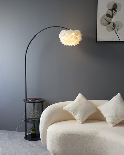 Diff Dimmable Arc Feather Floor Lamp with Charging Shelves-DF7056
