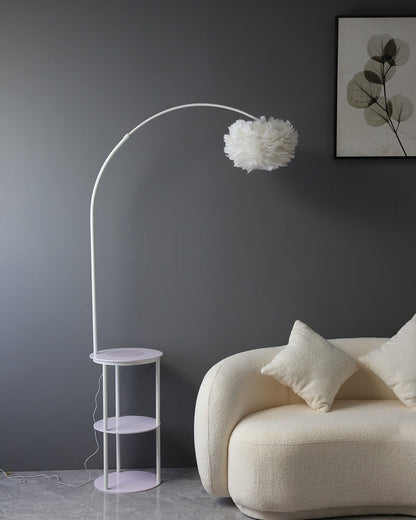 Diff Dimmable Arc Feather Floor Lamp with Charging Shelves-DF7056