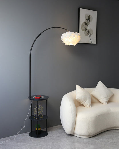 Diff Dimmable Arc Feather Floor Lamp with Charging Shelves-DF7056