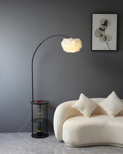 Diff Dimmable Arc Feather Floor Lamp with Charging Shelves-DF7056