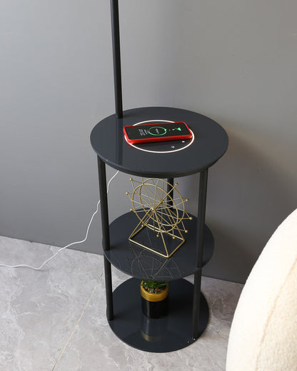 Diff Dimmable Arc Feather Floor Lamp with Charging Shelves-DF7056