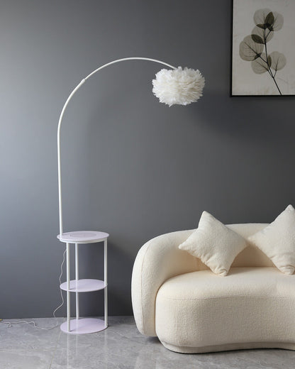 Diff Dimmable Arc Feather Floor Lamp with Charging Shelves-DF7056
