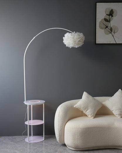 Diff Dimmable Arc Feather Floor Lamp with Charging Shelves-DF7056