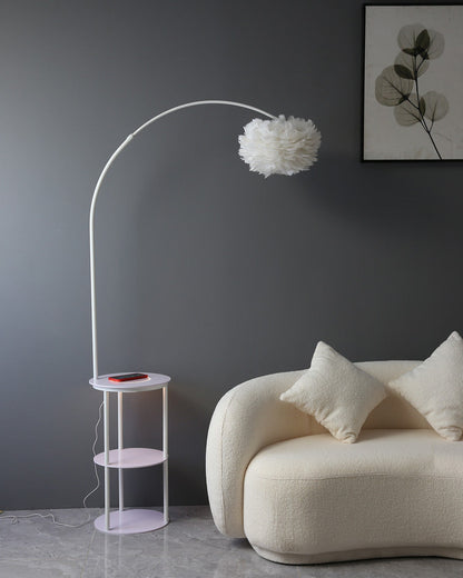 Diff Dimmable Arc Feather Floor Lamp with Charging Shelves-DF7056