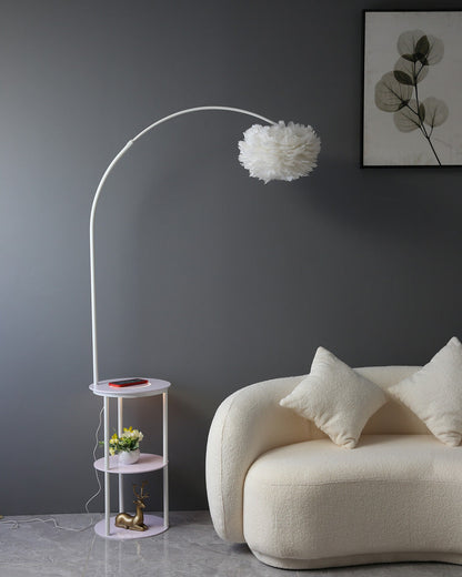 Diff Dimmable Arc Feather Floor Lamp with Charging Shelves-DF7056