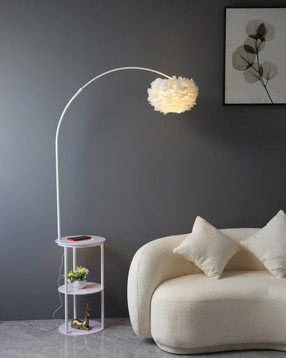 Diff Dimmable Arc Feather Floor Lamp with Charging Shelves-DF7056