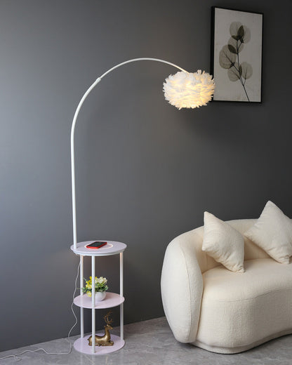 Diff Dimmable Arc Feather Floor Lamp with Charging Shelves-DF7056