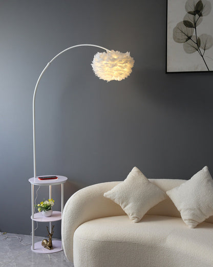 Diff Dimmable Arc Feather Floor Lamp with Charging Shelves-DF7056
