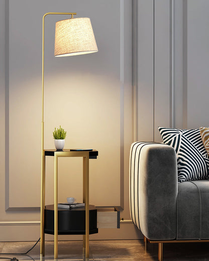 Diff Vintage Linen Floor Lamp with Charging Table-DF7064