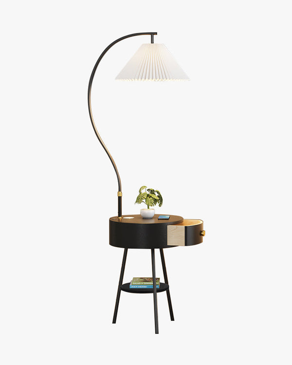 Diff Pleated Gooseneck Tripod Floor Lamp with Table-DF7069